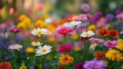 Obraz premium Vibrant flowers in a garden blur