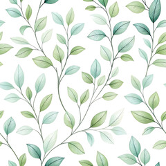 Delicate watercolor branches with light green and blue leaves on a black background