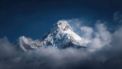 Obraz premium Snowy mountain peak piercing clouds