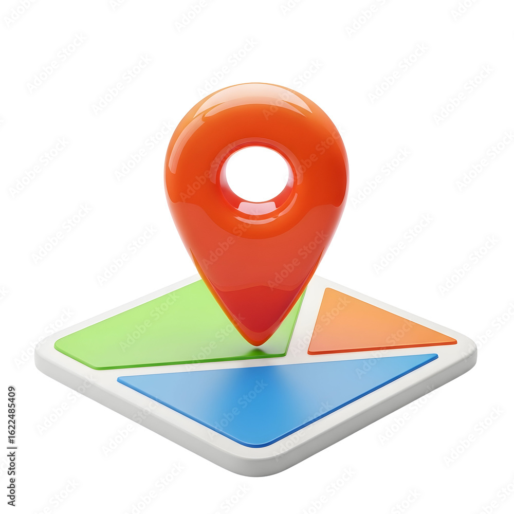 Poster vibrant 3d map pin signifying location discovery and travel planning, perfect for navigation apps an