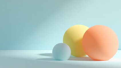 Fototapeta premium Pastel spheres on light blue background (1)
