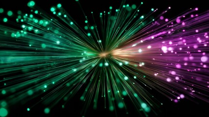 Obraz premium No furniture: abstract green and purple fiber optic light burst background