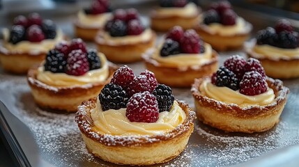 Mini tarts filled with creamy custard and topped with fresh berries