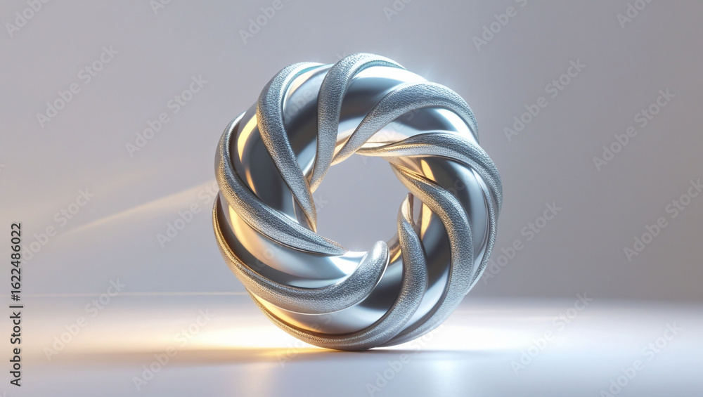 Aufkleber abstract silver torus knot metal design metallic render shiny twisted loop shape art object backgrou