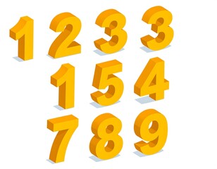 Obraz premium Isometric numbers set from one to nine, education and design concept illustration
