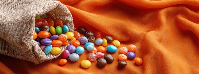 Flat lay of Halloween candy spilling trick or treat vibe