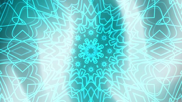 Aqua Blue Abstract mandala pattern with symmetrical design and intricate turquoise lines creating a dynamic visual effect