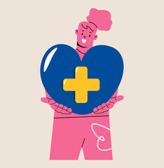Woman giving heart. World Organ Donation Day. Colorful vector illustration