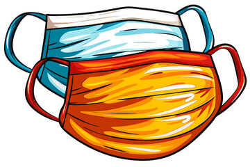 Cartoon Illustration of Colorful Face Masks Symbolizing Health Awareness for Education, Social Media Content, Blogs, and Public Health Communications  