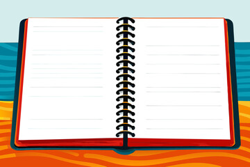Blank Spiral Notebook on Colorful Beach Background for Creative Projects, Planning Resources, Blogging, Educational Materials, and Awareness Campaigns  