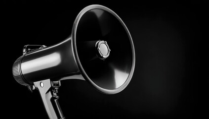 Close-up of a black megaphone on a dark background
