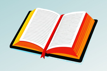 Open Book with Colorful Cover and Bookmark for Educational Resources, Reading Blogs, E-Learning Platforms, and Creative Content Development  