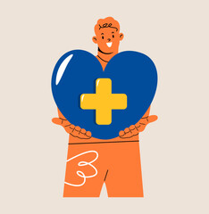 Man giving heart. World Organ Donation Day. Colorful vector illustration