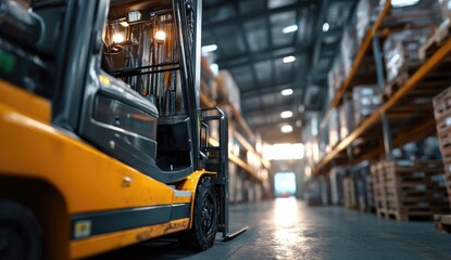 Warehouse forklift in a vast interior