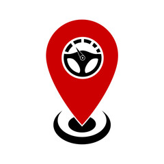 Car steering wheel inside the point location vector logo