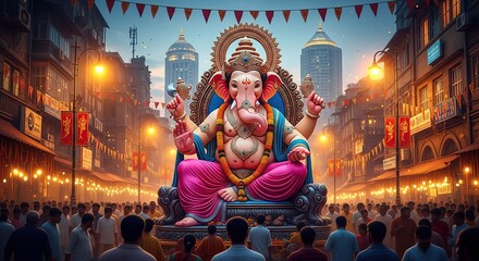 illustration of Lord Ganpati for Ganesh Chaturthi festival of India, Ganesh chaturthi for greeting,card, poster background.