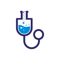 Laboratory test tube with stethoscope incorporating vector logo