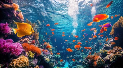 Fototapeta premium Vibrant coral reef teeming with colorful fish
