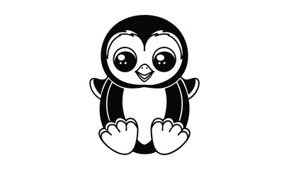 Cute cartoon penguin sitting with big eyes and a happy expression