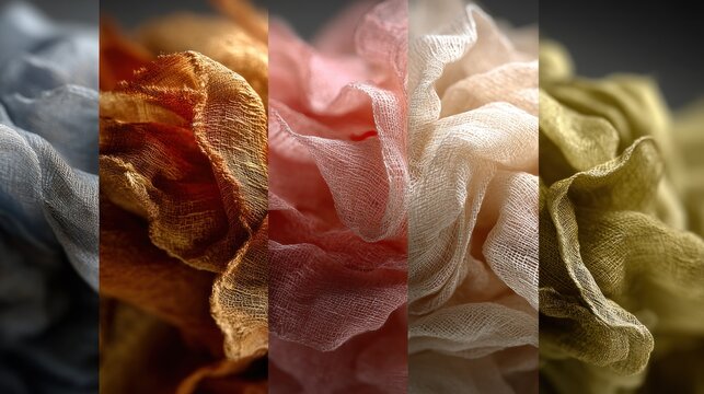 Elegant textile collage featuring a spectrum of delicate hues and textures