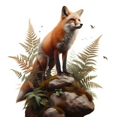 Obraz premium A beautiful fox on rock isolated on white background