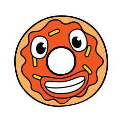 Happy Cartoon Donut with Orange Icing and Sprinkles.