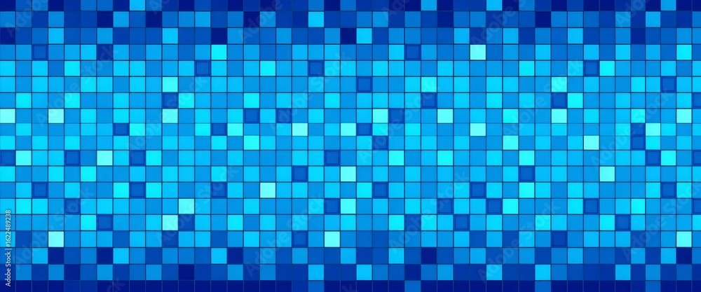 Poster abstract blue mosaic pixel pattern, horizontal seamless repeat retro geometric design ideal for game