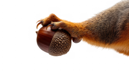 Squirrel holds an acorn tightly in its claw, created with AI, PNG