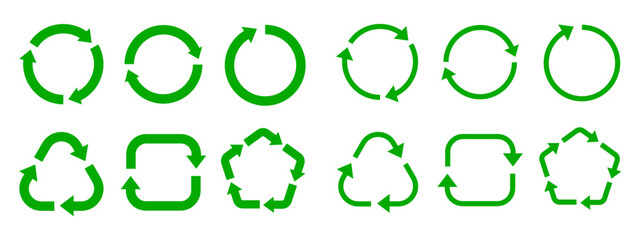 循環・リサイクル・更新を表す矢印アイコンセット（サークル 三角 四角 ループ ベクター）