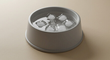 Naklejka premium Ice cubes in gray bowl on beige background 