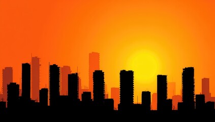 Fototapeta premium Silhouette city skyline at sunset