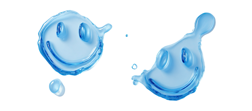 Two light-blue water droplets, each shaped like a happy face