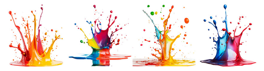 Vibrant Colorful Paint Splashes With Dynamic Water Effects, PNG bundle collection, Isolated on Transparent Background