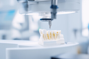 Modern dental lab machine mills ceramic tooth model