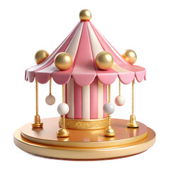 Pink and gold carousel illustration isolated on transparent background