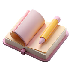 Pink notebook with pencil 3d render isolated on transparent background