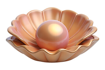 Pink pearl in a rose gold shell isolated on transparent background