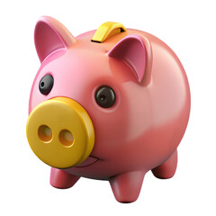 Pink piggy bank with yellow details isolated on transparent background