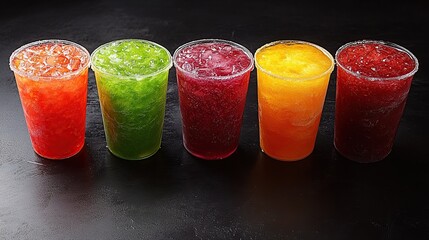Row of colorful frozen drinks