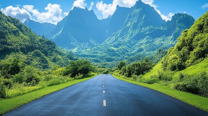 Scenic mountain road through lush valley