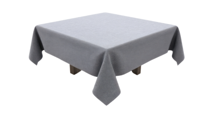 Light gray square tablecloth draped over a table