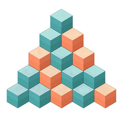 Obraz premium Geometric pyramid of teal and orange cubes on black background