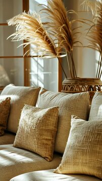selective focus eco-friendly sofa with natural coconut fiber filling