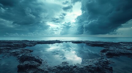 Stormy seascape reflecting tranquil sky