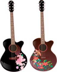 Obraz premium 花柄,アコースティックギター
