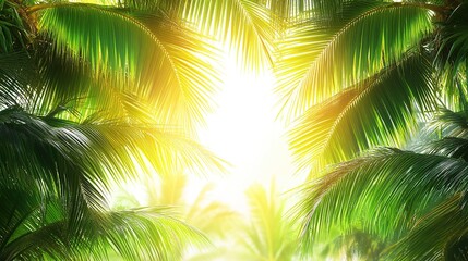 Tropical sunbeams through lush palm fronds