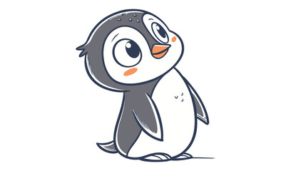 Obraz premium Cute cartoon penguin with big eyes and rosy cheeks looking up