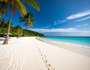 Idyllic tropical beach with turquoise water and pristine white sand landscape