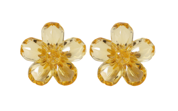 Pair of yellow flower-shaped earrings.  Cut crystal petals