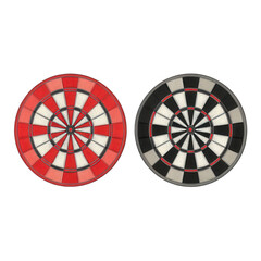 Two dartboards, one red and one black and white